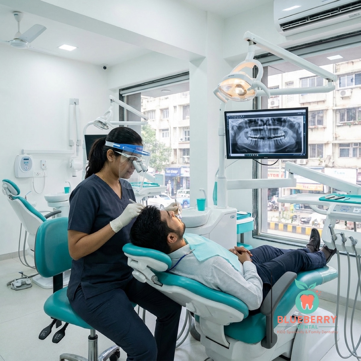 Dentist explaining X-ray to patient