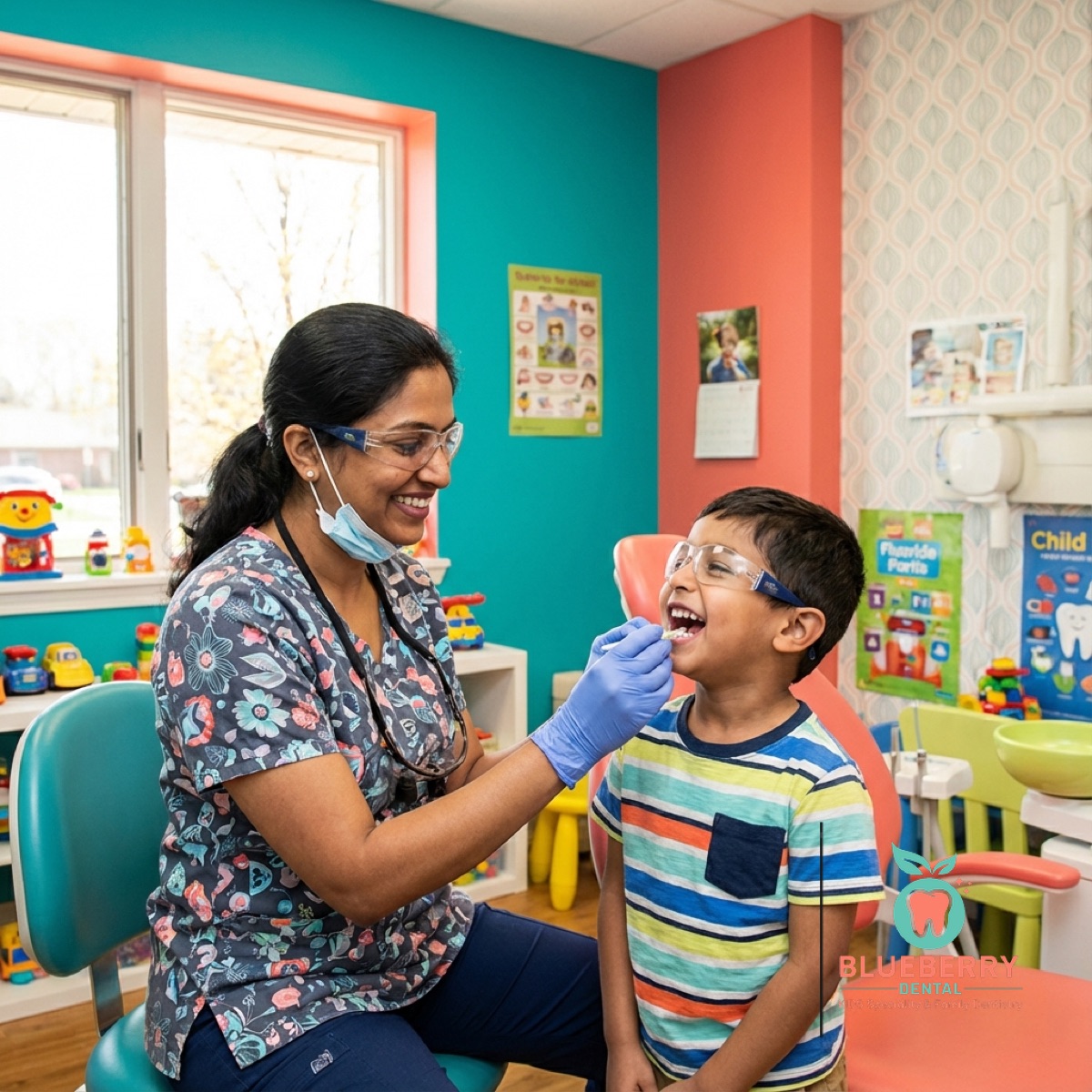 Dentist applying fluoride varnish